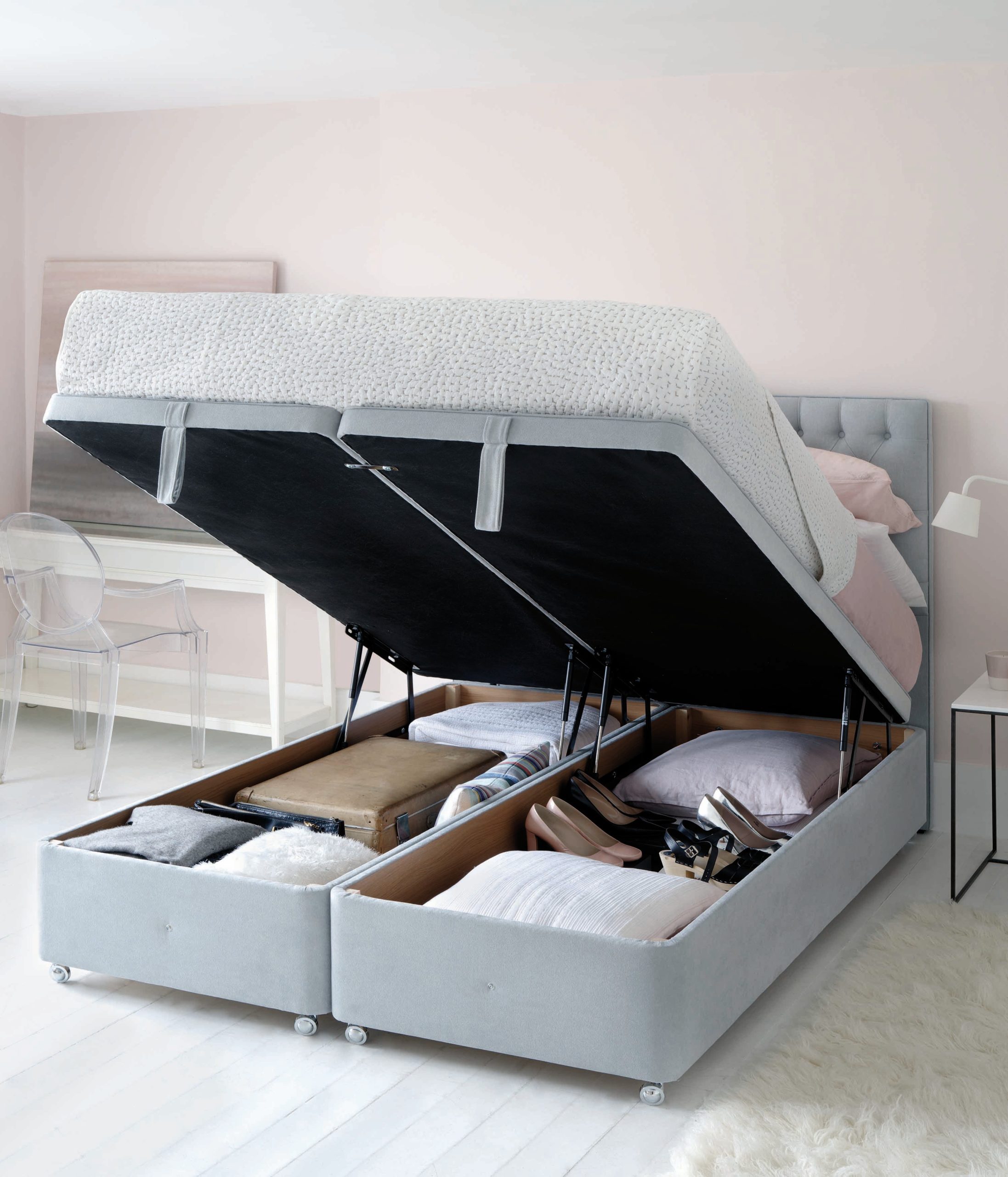 SuperStorage™ ottoman base fully opened